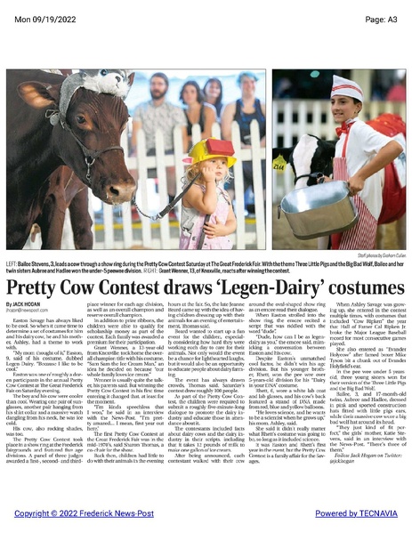 File:Grant Wenner wins the Pretty Cow Contest at the 2022 Frederick Fair, The Frederick News-Post, September 19, 2022.pdf