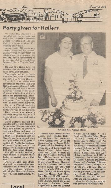 File:Bill and Dorothy Haller Anniversary Party from The Brunswick Citizen, Vol 11, No 34, August 30, 1984 .jpg