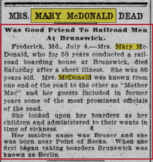 Mary McDonald Obituary Baltimore Sun, July 5, 1911.png