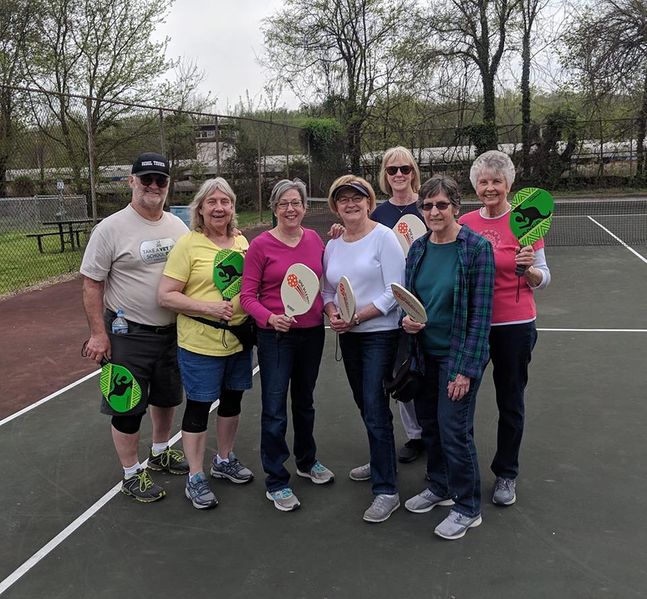 File:Pickle Ball May 2019, Bob Ward, Shirley Ward, Gloria Noce, Sue Teague, Janet Conrad, Janie Staehie, and Carole Thomas Pickle Ball May 2019.jpg