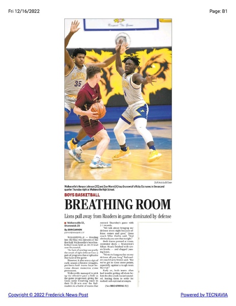 File:Basketball Brunswick boys lose to Walkersville 29-51, The Frederick News-Post, December 16, 2022.pdf