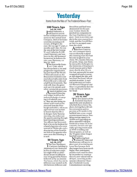 File:Petersville Farmers' Club buys Mount O'Donnell woods in 1922, The Frederick News-Post historical reprint, July 26, 1922.pdf