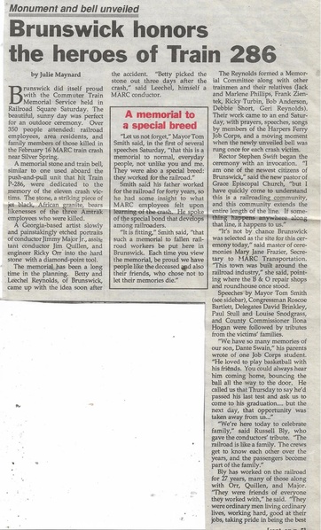 File:MARC and Brunswick Honors The Heroes of Train 286 from The Brunswick Citizen, September 26, 1996.pdf