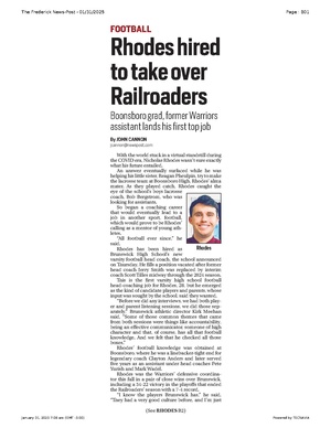 Rhodes hired to take over Railroaders, FrederickNewsPost, 2025.01.31.pdf