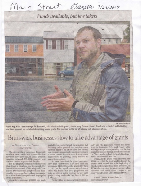 File:Main Street 2009 Patrick Kay talks about grants from The Brunswick Citizen, July 23, 3009.pdf