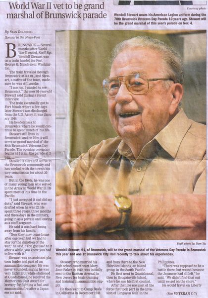 File:Veterans Day Parade 2017, Wendell Stewart Grand Marshal from The Brunswick Citizen, October 28, 2017 (1).jpg