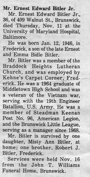 File:Ernest Edward Bitler Jr., Obituary from The Brunswick Citizen, Vol 9, 45, November 18, 1982.jpg