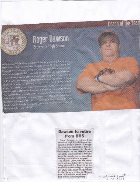 File:Coach 2016- BHS Roger Dawson Coach of the Year 2016 from The Frederick News Post, June 13, 2016.pdf