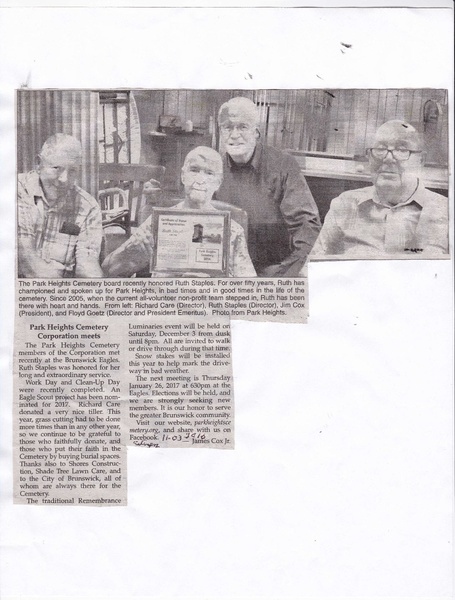File:Park Heights Cemetery, Ruth Staples from The Brunswick Citizen, November 3, 2010.pdf