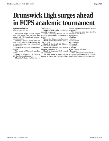File:Brunswick High surges ahead in FCPS academic tournament, FrederickNewsPost, 2026.02.04.pdf