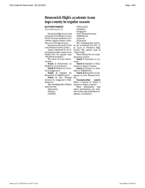 File:Brunswick High’s academic team tops county in regular season, FrederickNewsPost, 2026.02.24.pdf