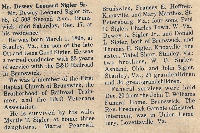 File:Dewey Leonard Sigler Sr., Obituary from The Brunswick Citizen, Vol 10, No 49, December 15, 1983.jpg