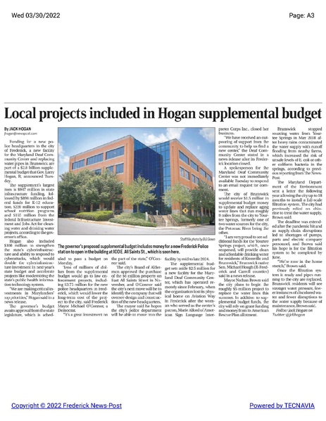 File:Governor budgets $1.5 million to replace Brunswick water lines, The Frederick News-Post, March 30, 2022.pdf