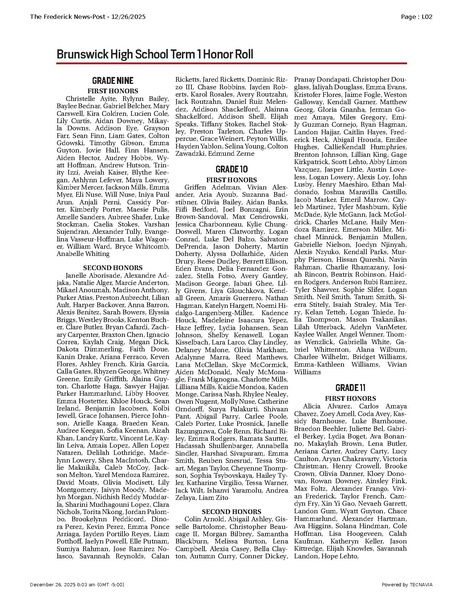 File:Brunswick High School Term 1 Honor Roll, FrederickNewsPost, 2025.12.26.pdf