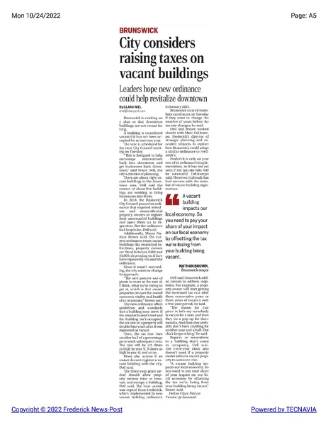 File:Mayor and Council consider raising taxes on vacant buildings, The Frederick News-Post, October 24, 2022.pdf
