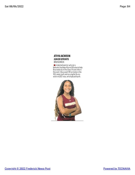 File:Track and field Atiya Jackson recognized as a Player of the Year for 2022, The Frederick News-Post, August 6, 2022.pdf