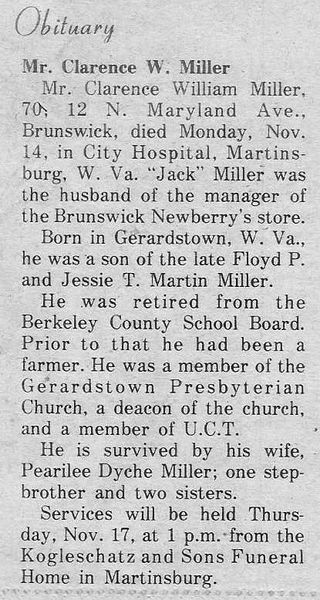 File:Clarence William Miller Obituary from The Brunswick Citizen, Vol 4, No 46, November 17, 1977.jpg