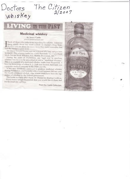 File:Horine's Drug Store, Doctors Whiskey, from The Brunswick Citizen, February 2007.png