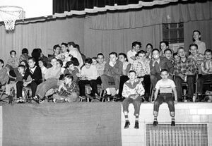 Sports - Brunswick High basketball fans sitting on the stage.jpg