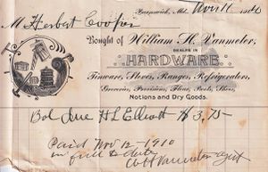 William H. Vanmeter Hardware Invoice, November 12, 1910.jpg