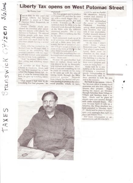 File:Liberty Tax, 5 West Potomac Street Opens from The Brunswick Citizen, March 2, 2006 (1).pdf