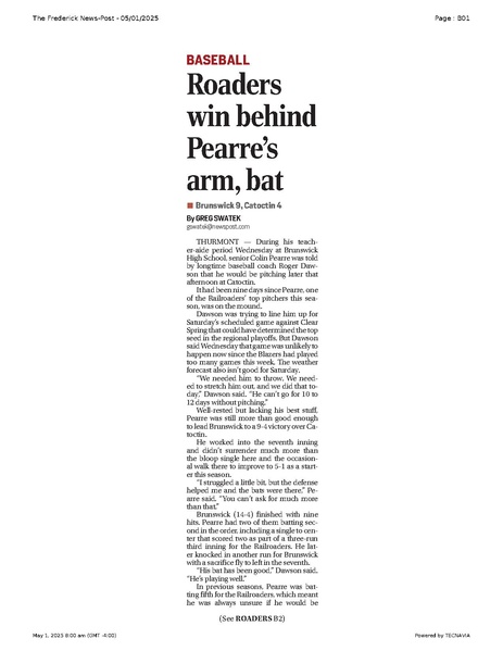 File:Roaders win behind Pearre’s arm, bat, FrederickNewsPost, 2025.05.01.pdf