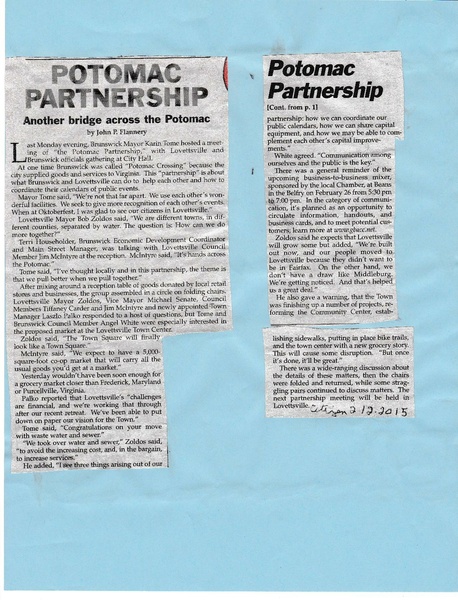 File:Potomac Partnership with Lovettsville from The Brunswick Citizen, February 12, 2015.pdf