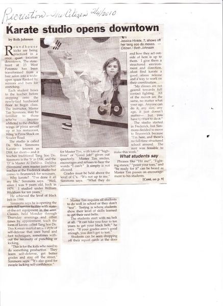 File:DaSilva-Simmons Karate, 23 West Potomace Street from The Brunswick Citizen, February 4, 2010.pdf
