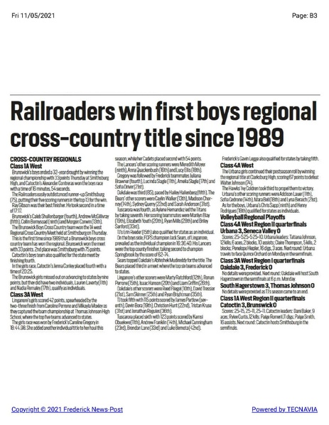 File:Cross-country Railroaders win first boys regional title since 1989, The Frederick News Post, November 5, 2021.pdf