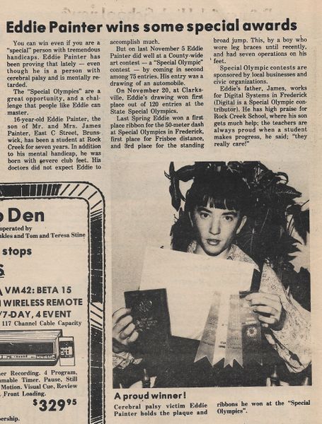 File:Special Olympics 1985, Eddie Painter from The Brunswick Citizen, Vol 12, No 7, February 14, 1985.jpg