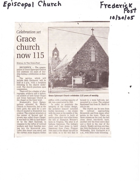 File:Grace Episcopal, Grace Church turns 115 from The Frederick News-Post, October 10, 2005.pdf