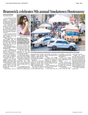 Brunswick celebrates 9th annual Smoketown Hootenanny, FrederickNewsPost, 2025.04.28.pdf
