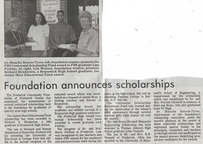 File:Student, Richard Henderson gets James Main Educaitonal Fund Award from The Frederick News-Post, July 14, 1994.jpg