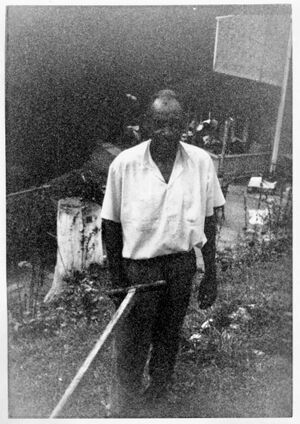 Frank Brooks mowing the grass at his mother's house.jpg