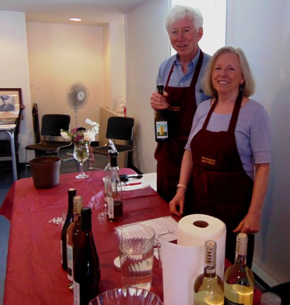 File:Main Street Wine and Chocolate Walk 2018,Diane Ellis and Walt Stull are the wine host at the Heritage Museum pop up shops, May 12, 2018.JPG
