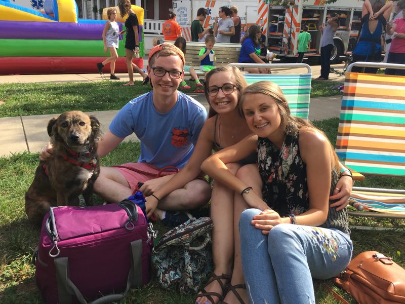 File:Dog Garlin, Jake Kurtwood of Middletown, Cece Cizek of Frederick and Rachel Biggs of Brunswick. Photo by Caroline Mansfield, June 24, 2017 at Brunswick Community Picnic.jpg