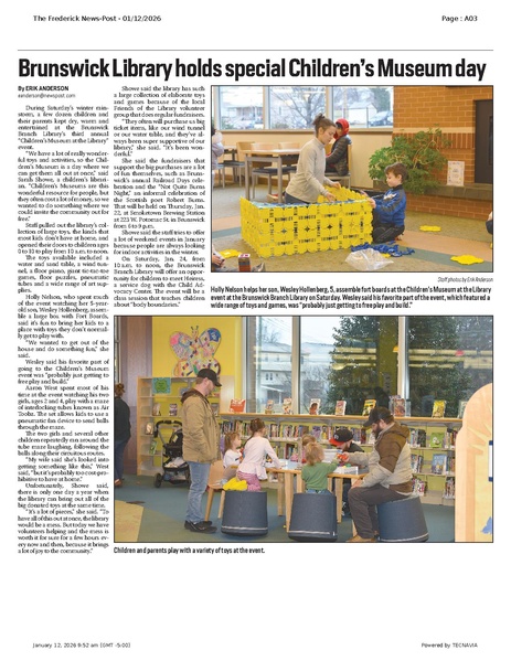File:Brunswick Library holds special Children’s Museum day, FrederickNewsPost, 2026.01.12.pdf
