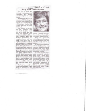 Barrett Betty Anne Fawley Orbituary from The Frederick News-Post, May 7, 2016.pdf