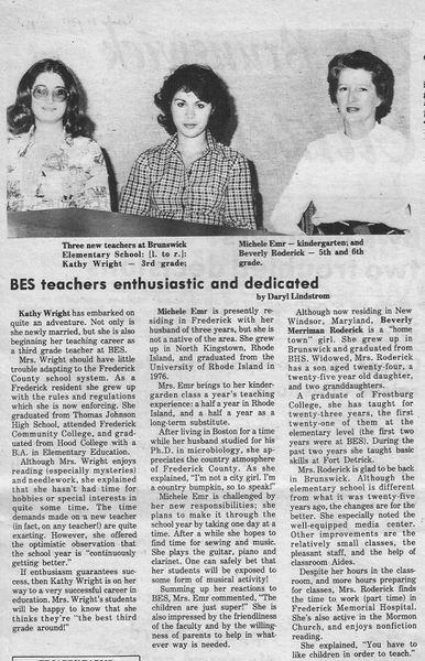File:Teachers, Kathy Wright, Michele Emr, Beverly Roderick from The Brunswick Citizen, Vol 7, No 39, September 25, 1980.jpg