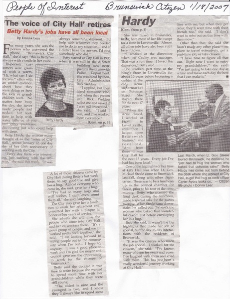 File:Betty Hardy the voice of city hall from The Brunswick Citizen, January 18, 2007.pdf