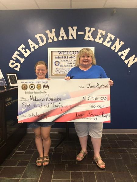 File:American Legion 2019 Mikenna Rogowsky received a scholarship for $622 here with Andrea Anderson, June 2019.jpg