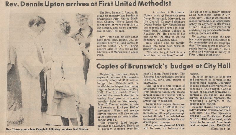 File:Rev Dennis L. Upton at First United Methodist from The Brunswick Citizen, Vol 11, No 27, July 5, 1984.jpg