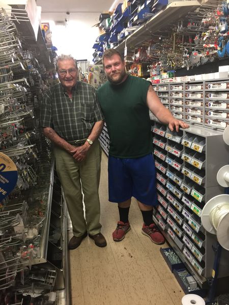File:Brunswick Hardware store owner Leroy Strawsburg and Grandson Tony Strawsburg of Brunswick. July 15, 2017 Photo Caroline Mansfield.jpg