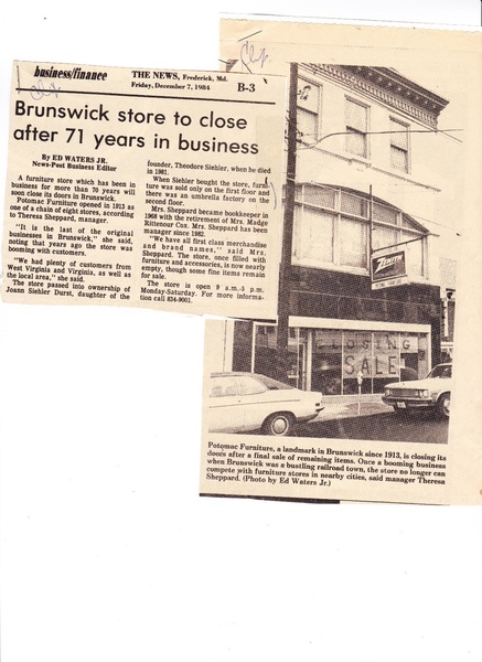 File:Potomac Furnature Closes from The Frederick News Post, December 7, 1984.pdf